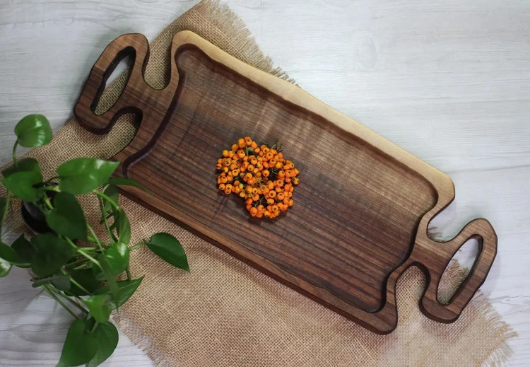 تخته سرو(سینی پذیرایی) چوبی گردو دو رنگ ،دوطرف دسته R005 (عتیق)