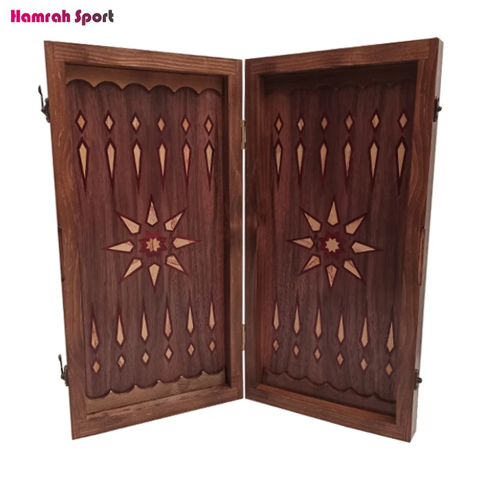 تخته نرد و صفحه شطرنج چوبی روکش گردو 2 قفله مرغوب 50x50 سانتیمتر