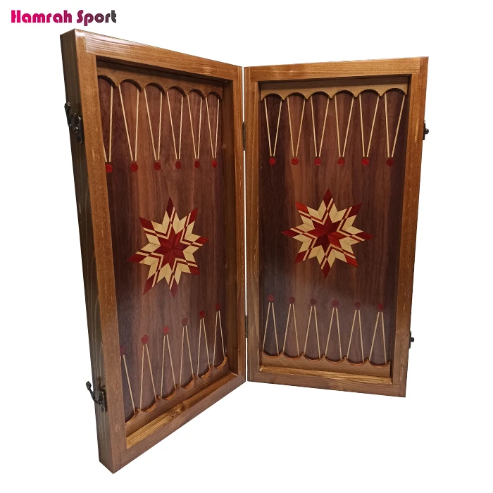 تخته نرد و صفحه شطرنج چوبی روکش گردو اعلا دو قفله - 50*50 cm