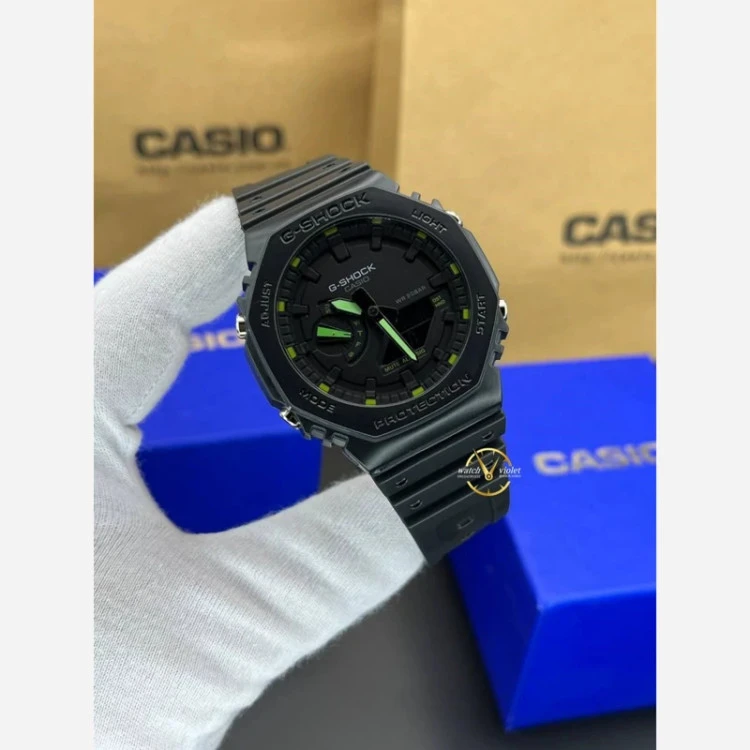 تخفیف ویژه + ساعت کاسیو جیشاک GA2100 صفحه مشکی بند مشکی