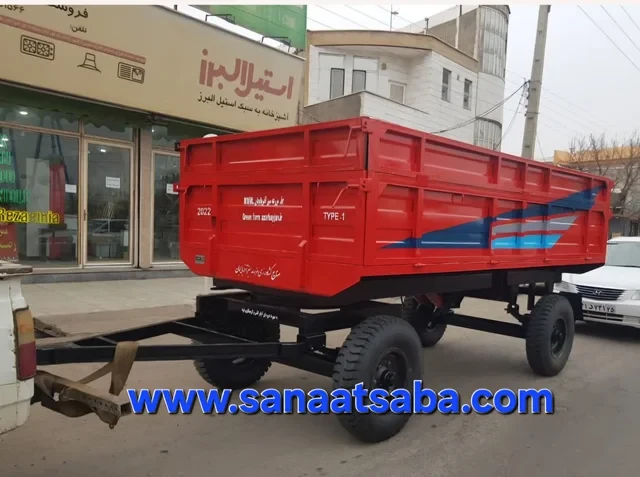 تریلی پشت تراکتوری و پشت خاوری لبه 50 سانتی ظرفیت بار 8 تن ورق 4 میل بدنه 5 میل کف با جک کمپرسی به پشت و بغل سفارشی سایز 320 سانت در 200 سانت
