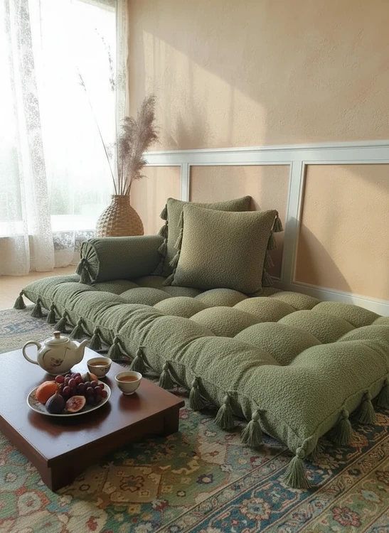 تشکچه زمینی منگوله دار با پارچه ببعی نرم و لطیف