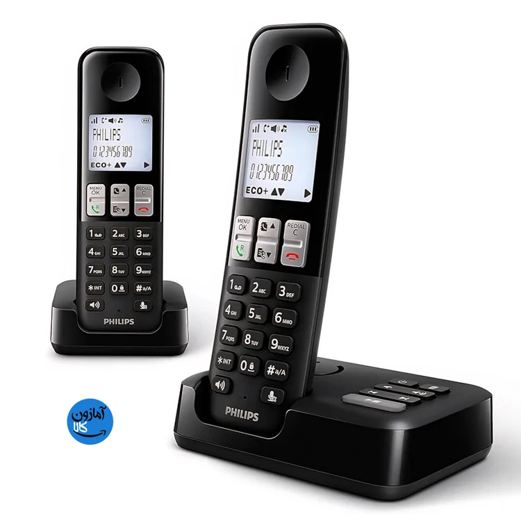 تلفن بی‌سیم فیلیپس DECT مدل D255، دو گوشی با منشی تلفنی