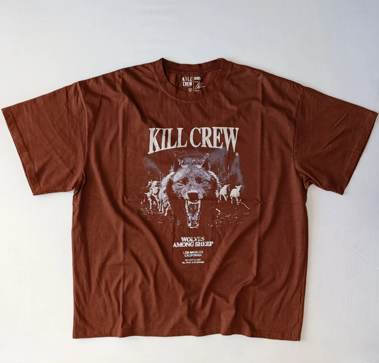 تی شرت مردانه برند کیل کروو KILL CREW استوک اورجینال رنگ نسکافه ای