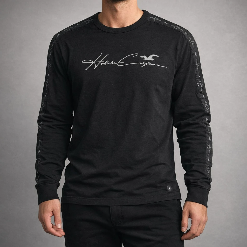 تیشرت آستین‌بلند مردانه Hollister مشکی | 100٪ کتان | استوک مارکباز
