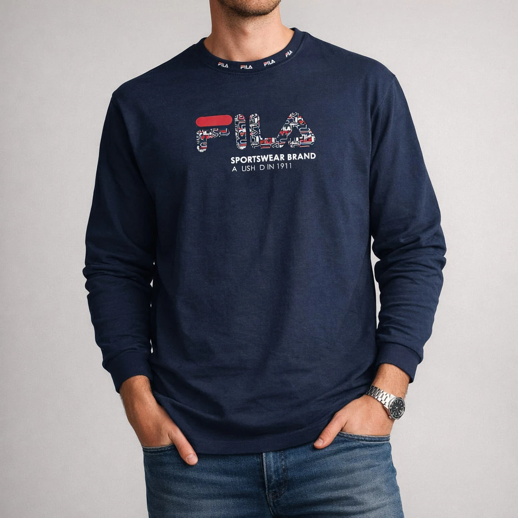 تیشرت آستین بلند نخی برند FILA سایز XS | استوک اورجینال – استوک مارک باز