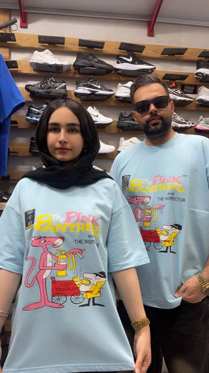 تیشرت باکسی پلنگ صورتی pink(آبی فیروزه ای) کد 54