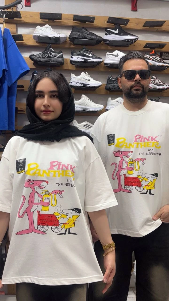 تیشرت باکسی پلنگ صورتی pink(سفید) کد 54