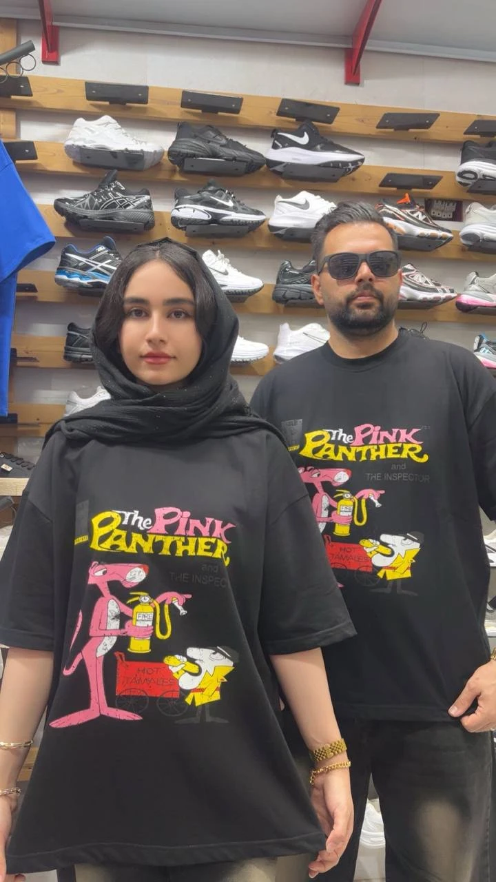 تیشرت باکسی پلنگ صورتی pink(مشکی) کد 54
