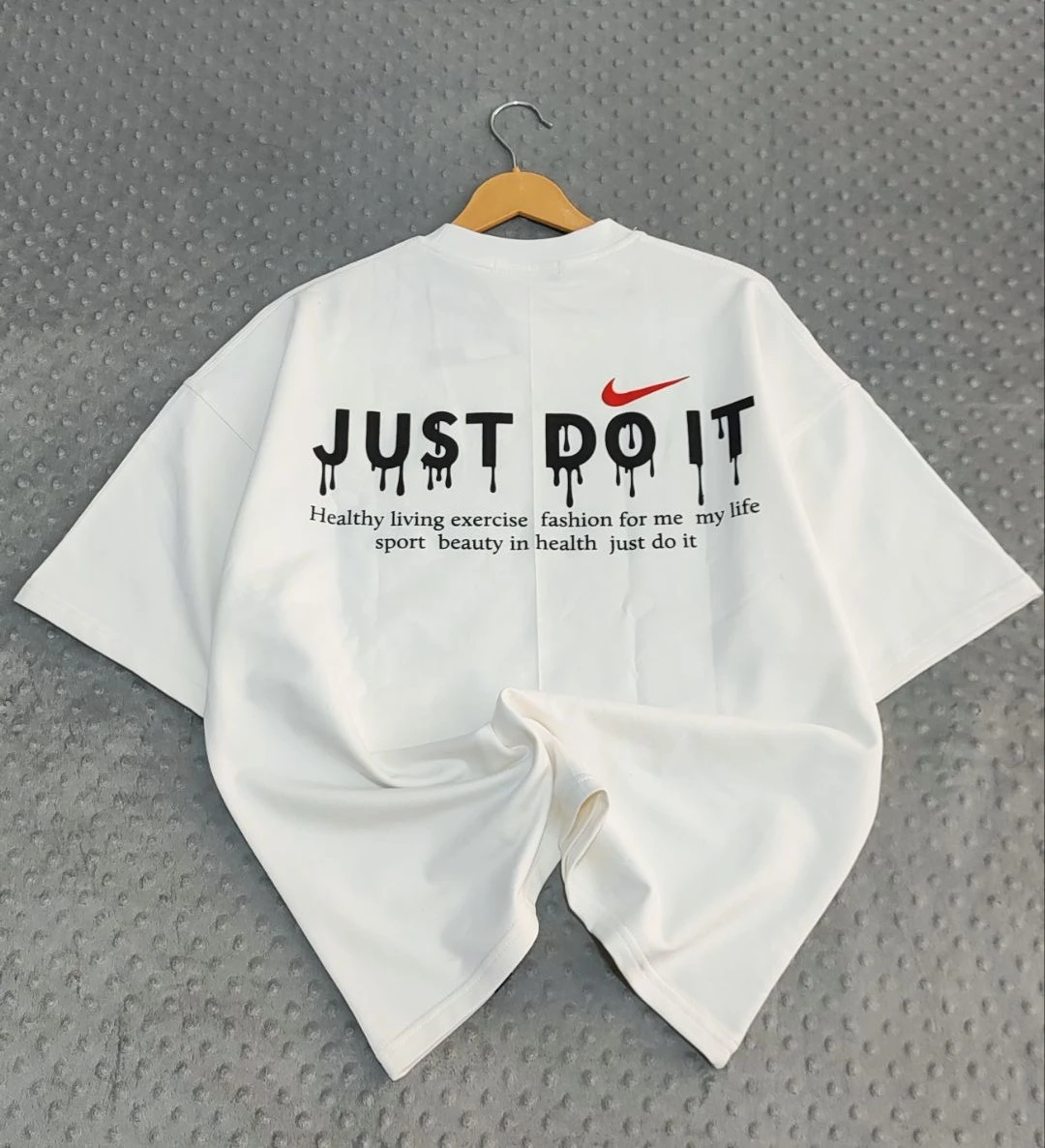 تیشرت باکسی گرم بالا تیک قرمز JAST DO IT سفید کد 69