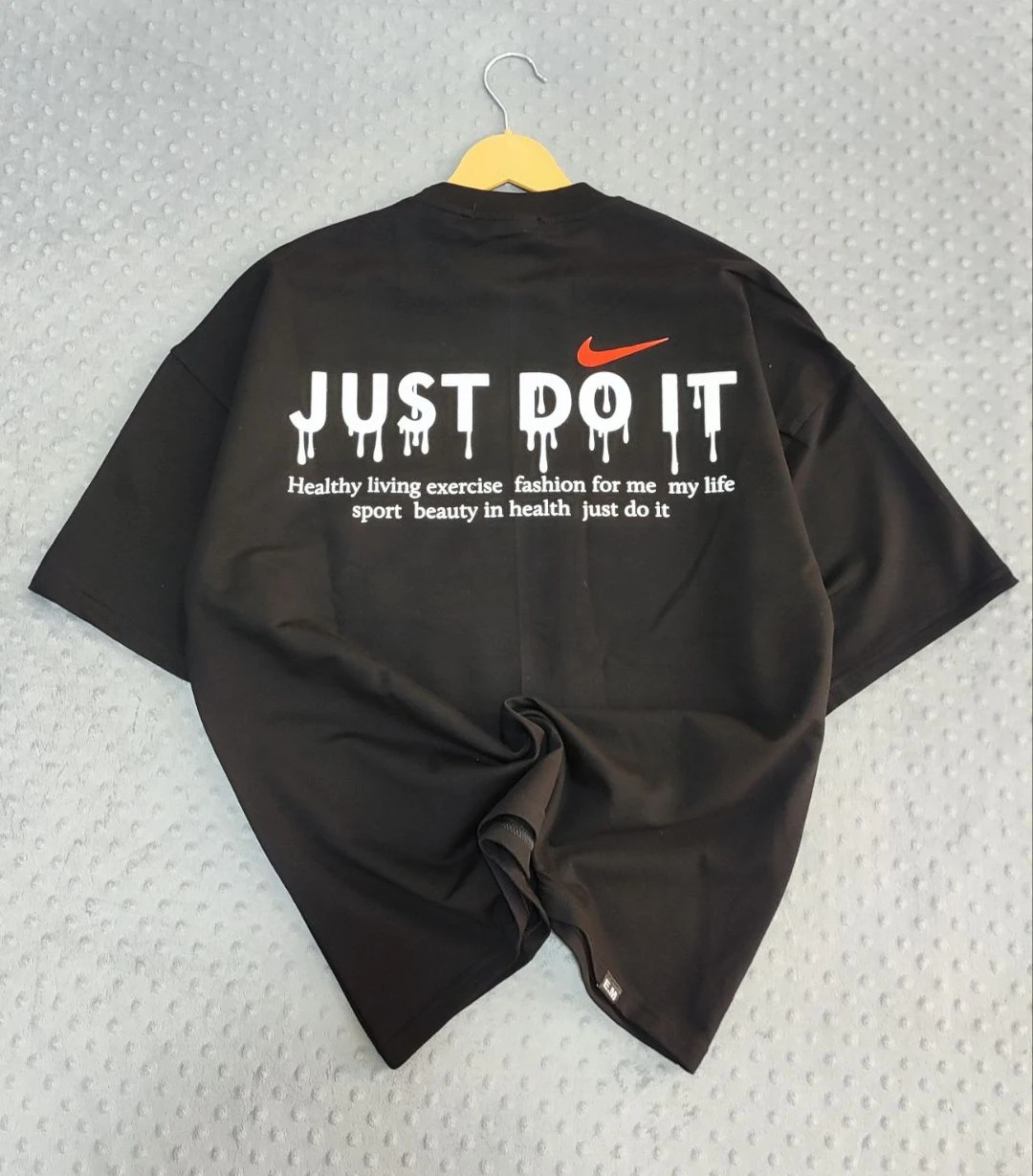 تیشرت باکسی گرم بالا تیک قرمز JAST DO IT مشکی کد 69