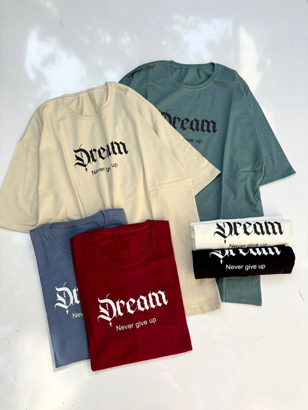 تیشرت دخترانه اسپرت آستین کوتاه طرح DREAM جنس نخپنبه