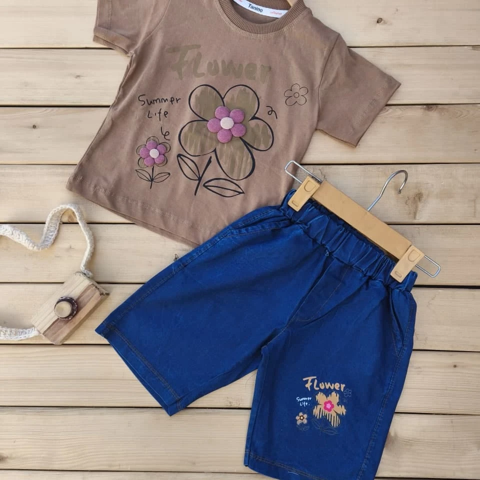 تیشرت شلوارک گل برجسته 11503