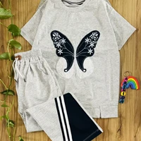 تیشرت و شلوار گلدوزی پروانه کد ۲۴۵۶