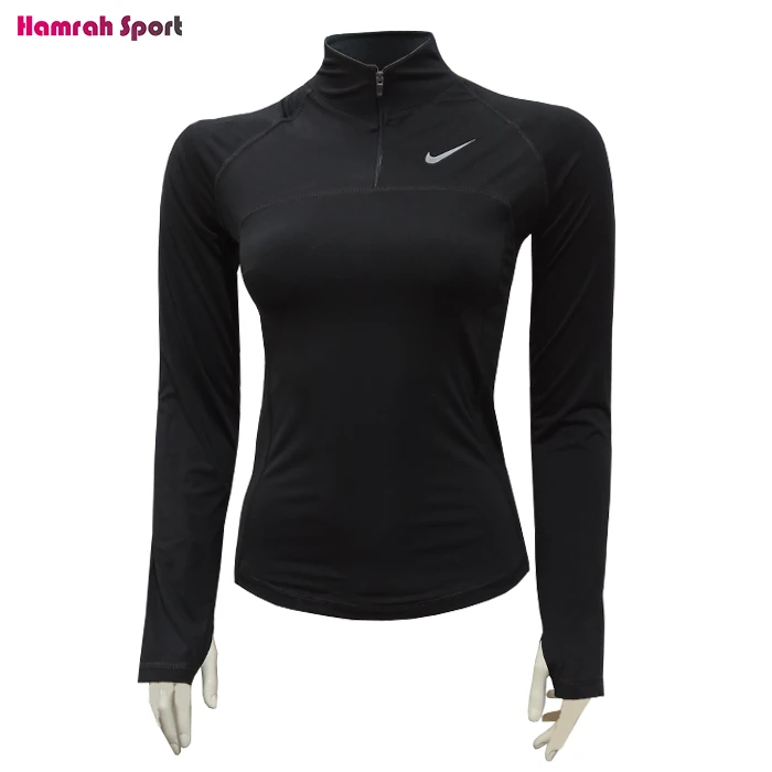 تیشرت ورزشی آستین بلند زنانه نایک nike مدل نیم زیپ انگشتی اعلا