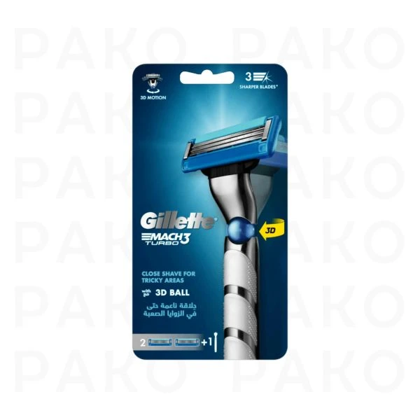 تیغ اصلاح ژیلت توربو Mach3 Turbo 3D با 2 سری یدک