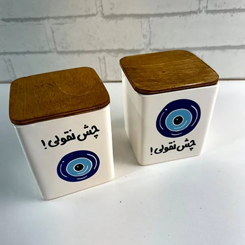 جا ادویه سرامیکی درب چوبی