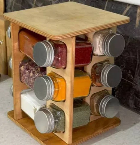 جا ادویه چرخشی 12 عددی چوبی