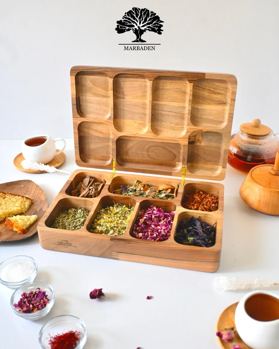 جبعه چوبی تی بگ 7خانه اماهوم (چوب گردو) Tea Box