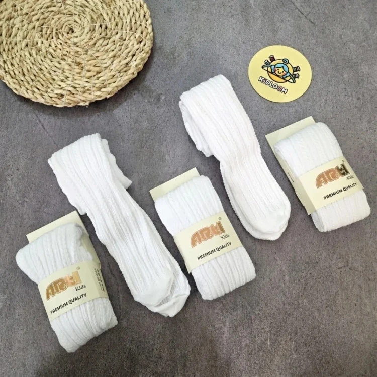 جوراب شلواری دخترانه نخی فاق بلند ترکیه ای گندمی مناسب 2 تا 10 سال