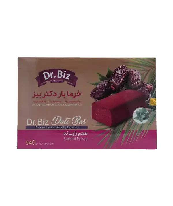 خرما بار تقویتی دکتر بیز ۳۲ عددی اصل – میان وعده طبیعی و مقوی با رازیانه