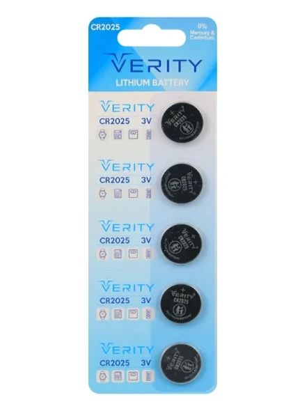 خرید عمده باطری سکه ای VERITY مدل CR2025 - 3V - ورق 5 تایی