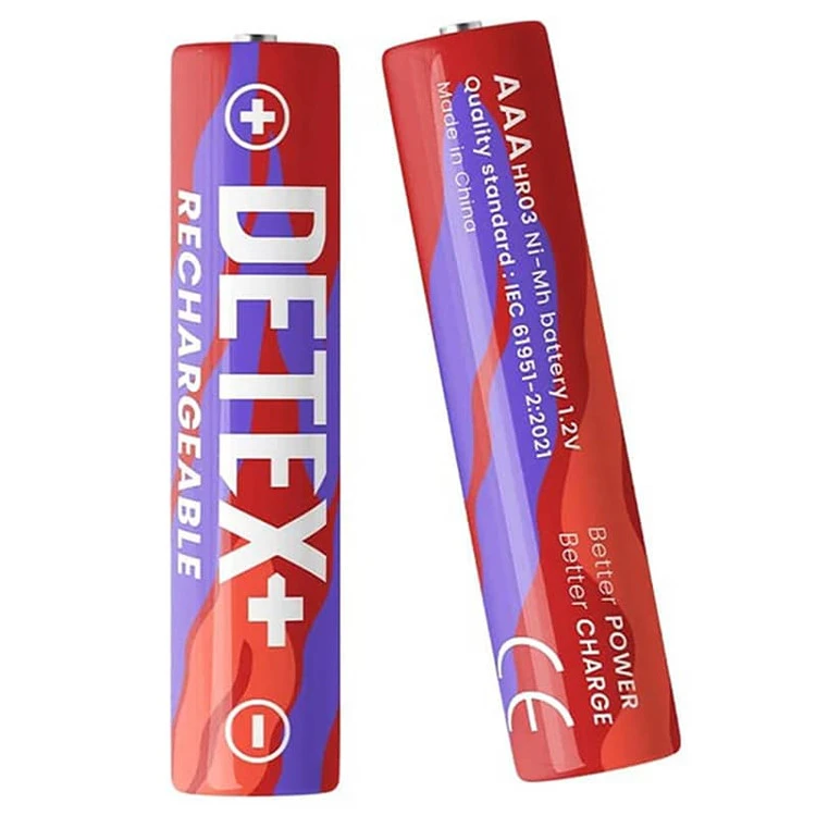 خرید عمده باطری شارژی نیمه قلمی +NI-MH 1/2V DETEX مدل AAA HR03 800mah - بسته دوعددی
