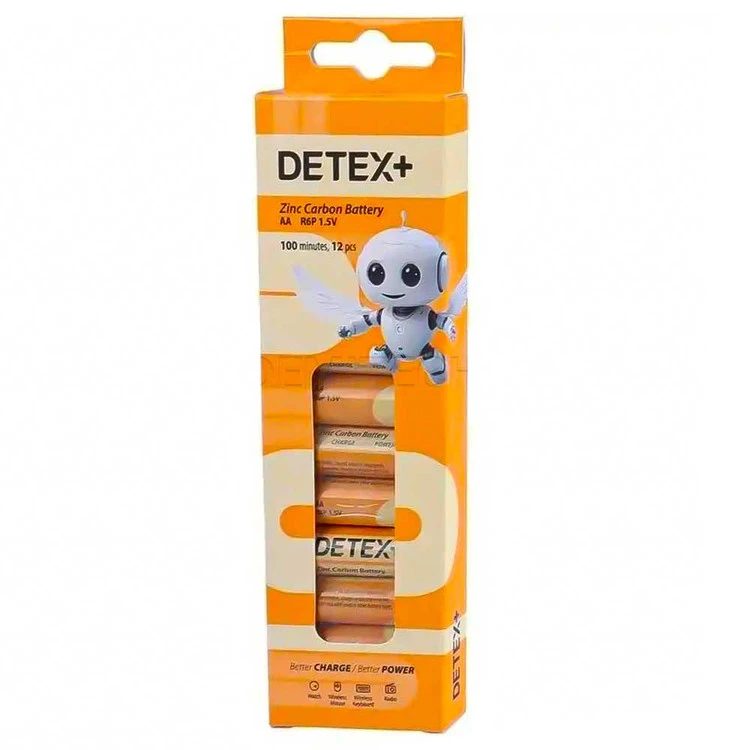 خرید عمده باطری قلمی +DETEX مدل R6P - 1/5V - پک 12 تایی