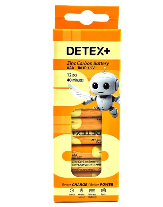 خرید عمده باطری نیمه قلمی +DETEX مدل R03P - 1/5V - پک 12 تایی