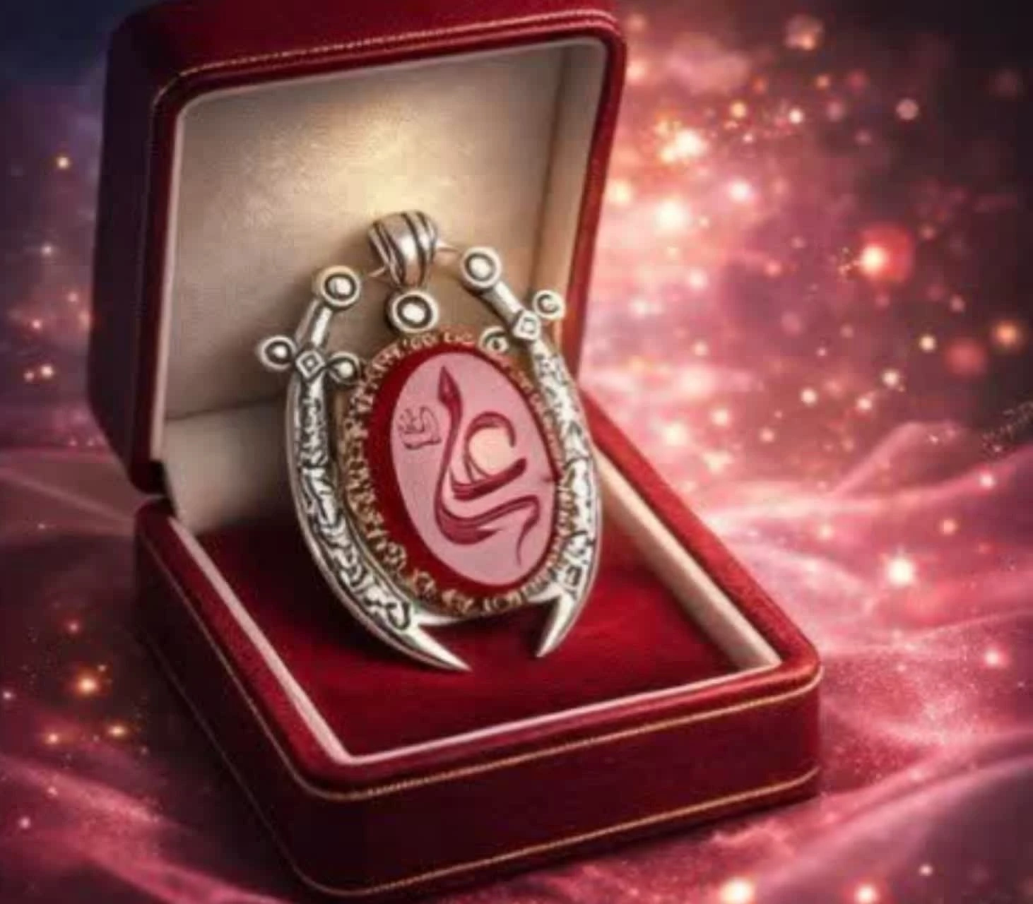 خرید گردنبند ذوالفقار نقره با عقیق سرخ و تاج برنجی؛ تلفیق شکوه و اصالت کد 1851