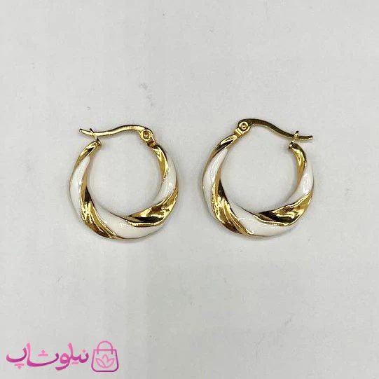 خرید گوشواره حلقه‌ ای فانتزی رنگی سفید و طلایی کد 90