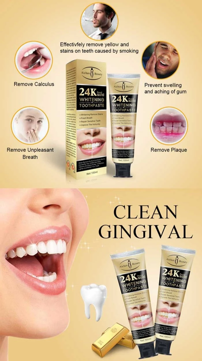 خمیر دندان سفیدکننده ایچون بیوتی 24K گلدWhiteninig Tootpaste AICHUN BEAUTY 24K GOLD