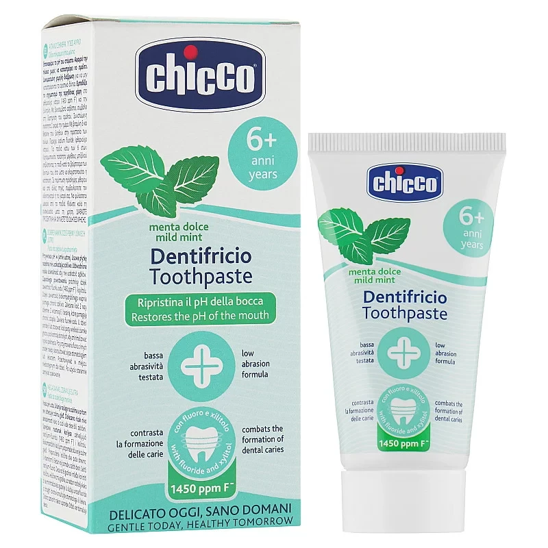 خمیر دندان کودک ایتالیایی چیکو Mint Mild Chicco با رایحه مالیم نعنا 6 سال به باال 50 میل