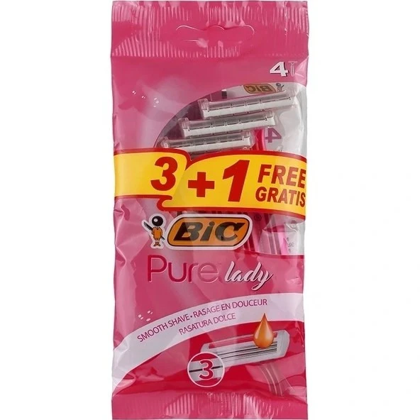 خودتراش سه لبه مدل Pure Lady (دارای نوار نرم کننده) برند بیک بسته 4 عددی