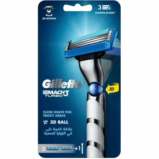 خودتراش ژیلت Gillette مدل MACH3 Turbo 3D به همراه دو یدک