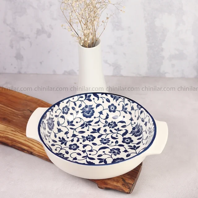 خورشت خوری گرد دو دسته پروتی طرح گل آبی