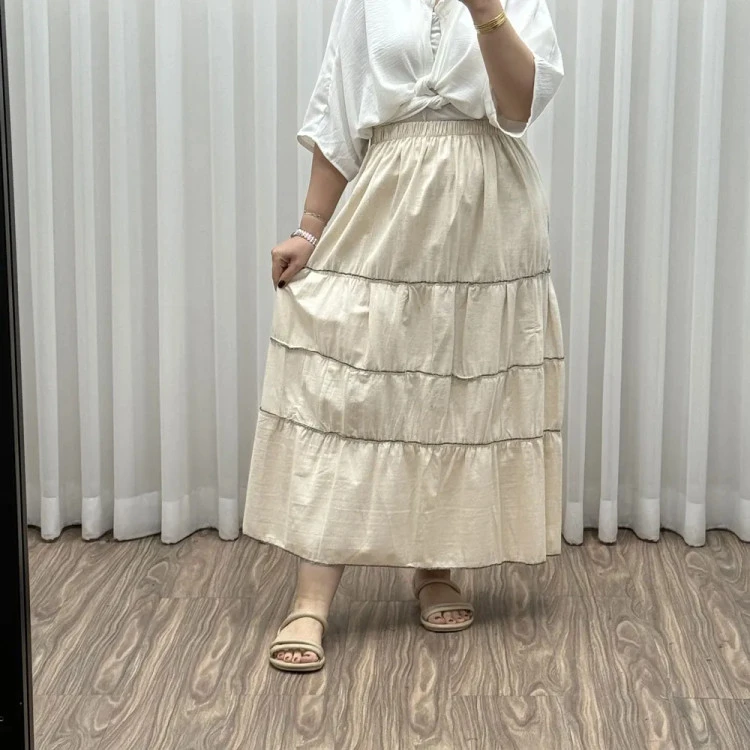 دامن بلند زنانه کرم طبقه‌ای کد 1829