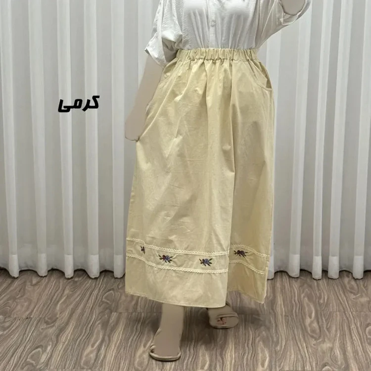 دامن لینن نچرال گلدوزی شده زنانه فری سایز مناسب تا 46