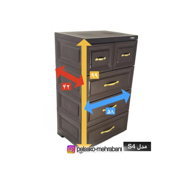 دراور ممتاز پلاستیک ۴طبقه،۵کشو،مدل S4 الوان