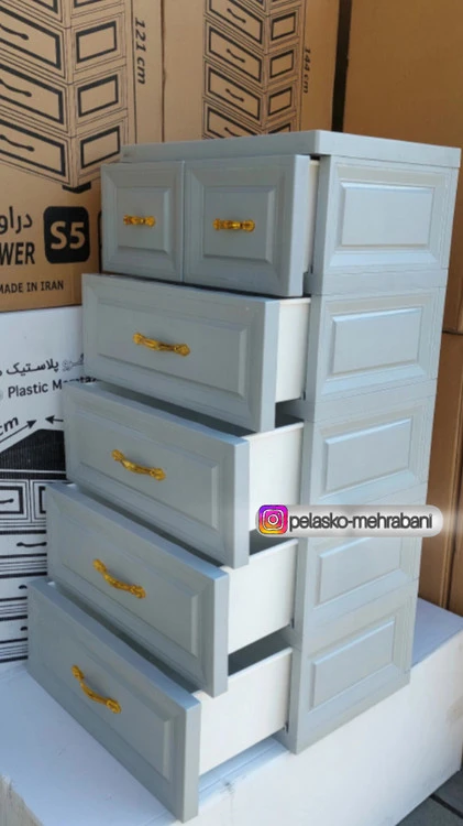 دراور ۵ طبقه ممتاز پلاستیک رنگ طوسی