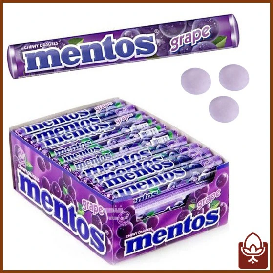 دراژه منتوس 14 عددی طعم انگور Mentos Grape | خوشبوکننده دهان و آب‌نبات جویدنی با طعم انگور