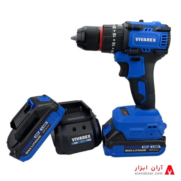 دریل شارژی ویوارکس 20 ولت چکشی براشلس دو باتری مدل VR2010-IBL