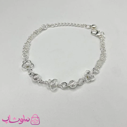 دستبند آبکاری نقره زنانه طرح توپی و گل کد 110