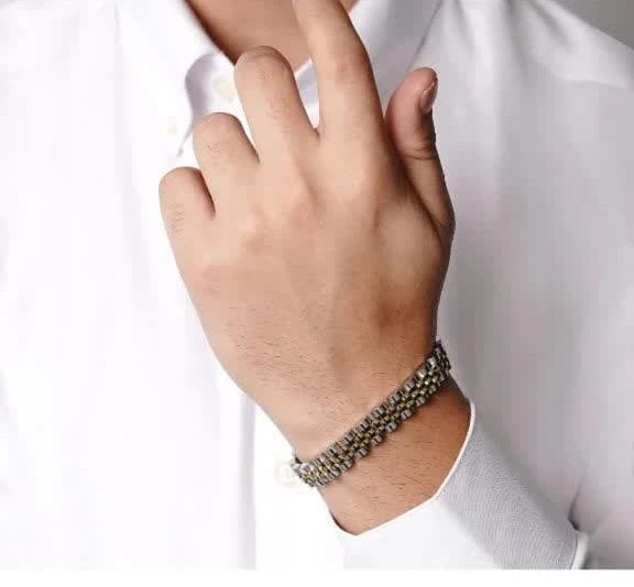 دستبند استیل ROLEX سایز 10میل دورنگ