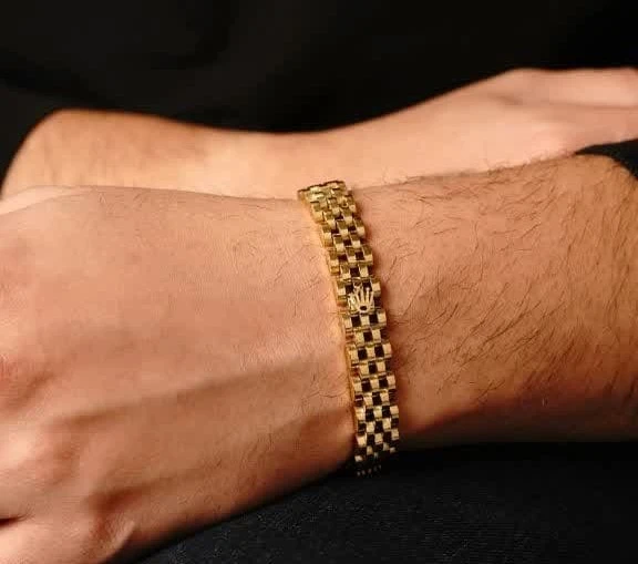 دستبند استیل ROLEX سایز 10میل طلایی
