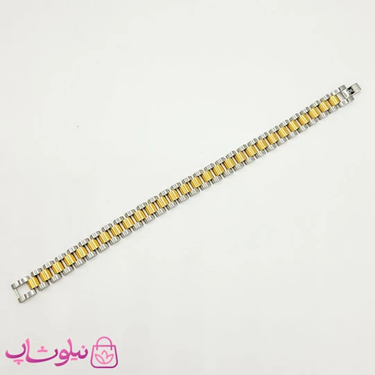 دستبند استیل رولکس طلایی نقره ای طول 20.5 سانت و عرض 1 سانت کد 2991
