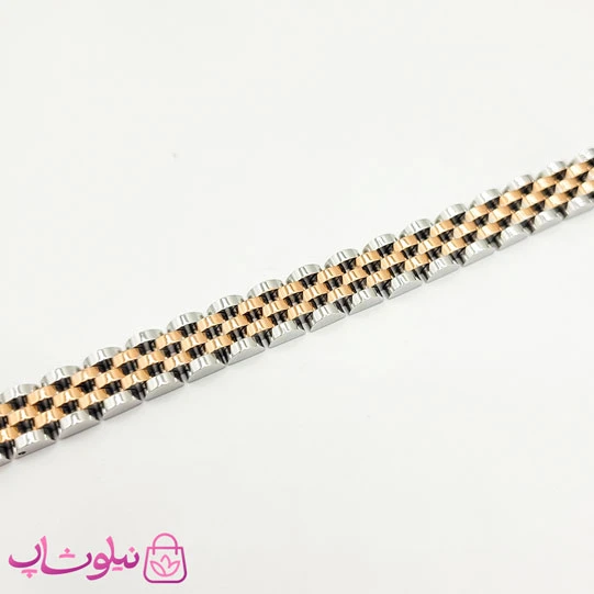 دستبند استیل طرح رولکس دو رنگ رزگلد نقره ای کد 600