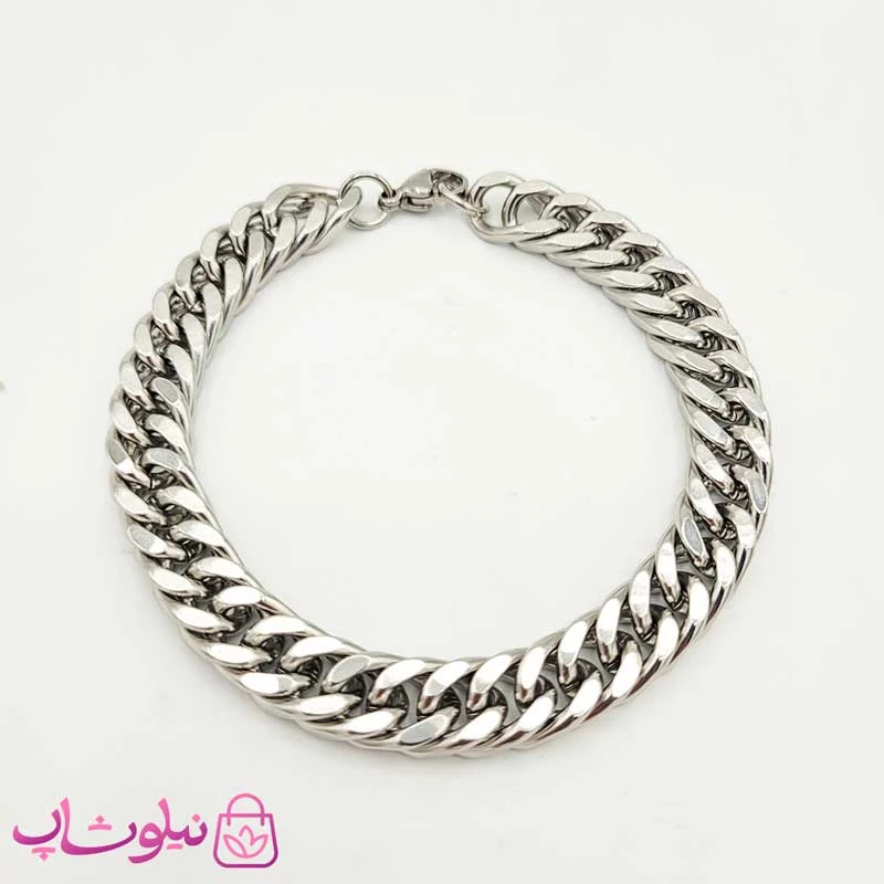 دستبند استیل مردانه طرح کارتیه نقره ای کد 2891