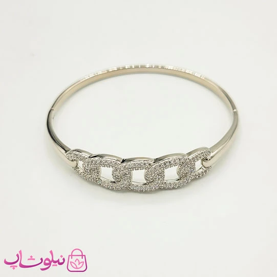 دستبند النگویی زنانه ژوپینگ نقره ای نگیندار سایز 3 کد 5791