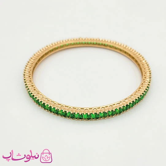 دستبند النگویی ژوپینگ طلایی با نگین سبز کد 5911